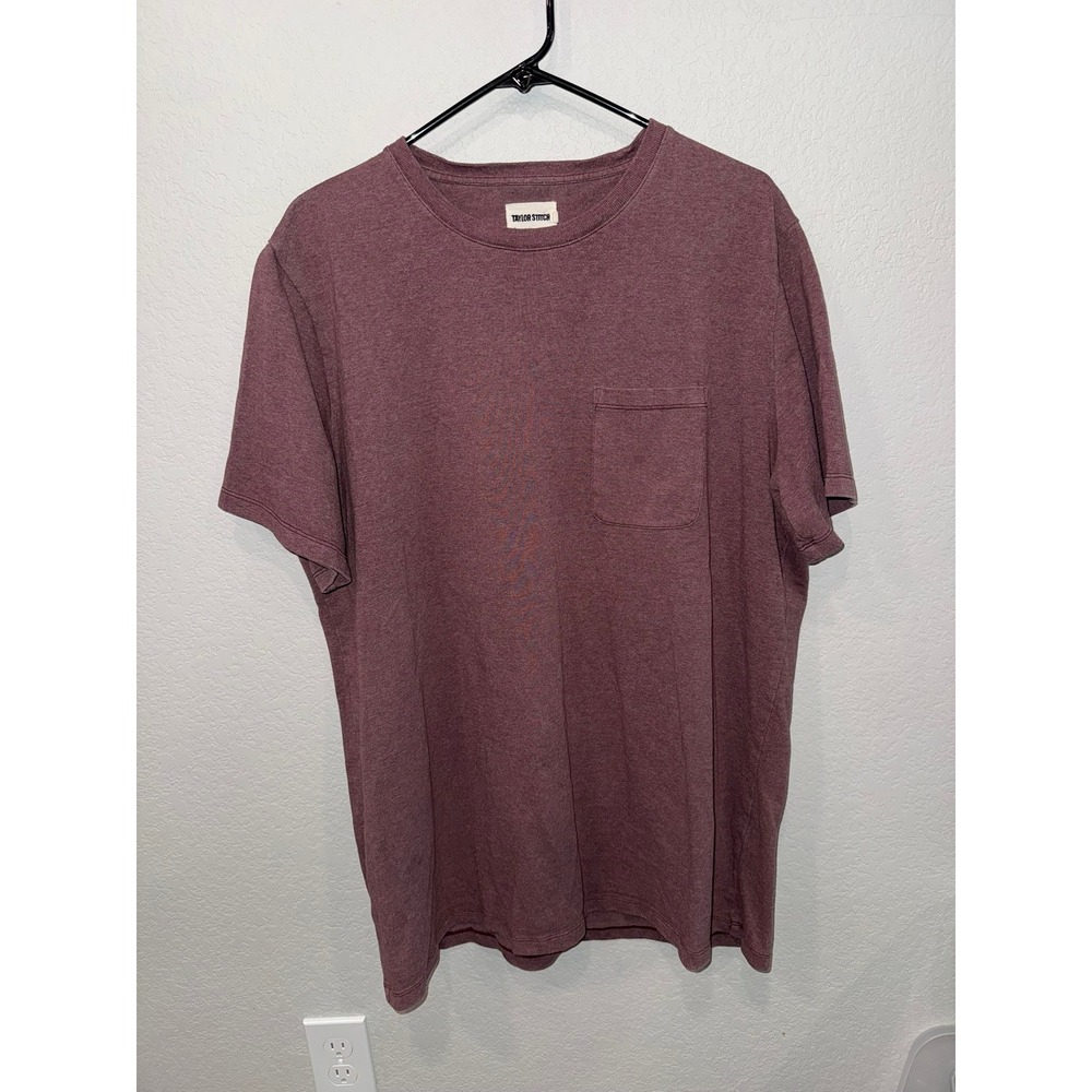 Taylor Stitch Mens Short Sleeve Pocket Tee Heathered Burgundy Crewneck T-Shirt